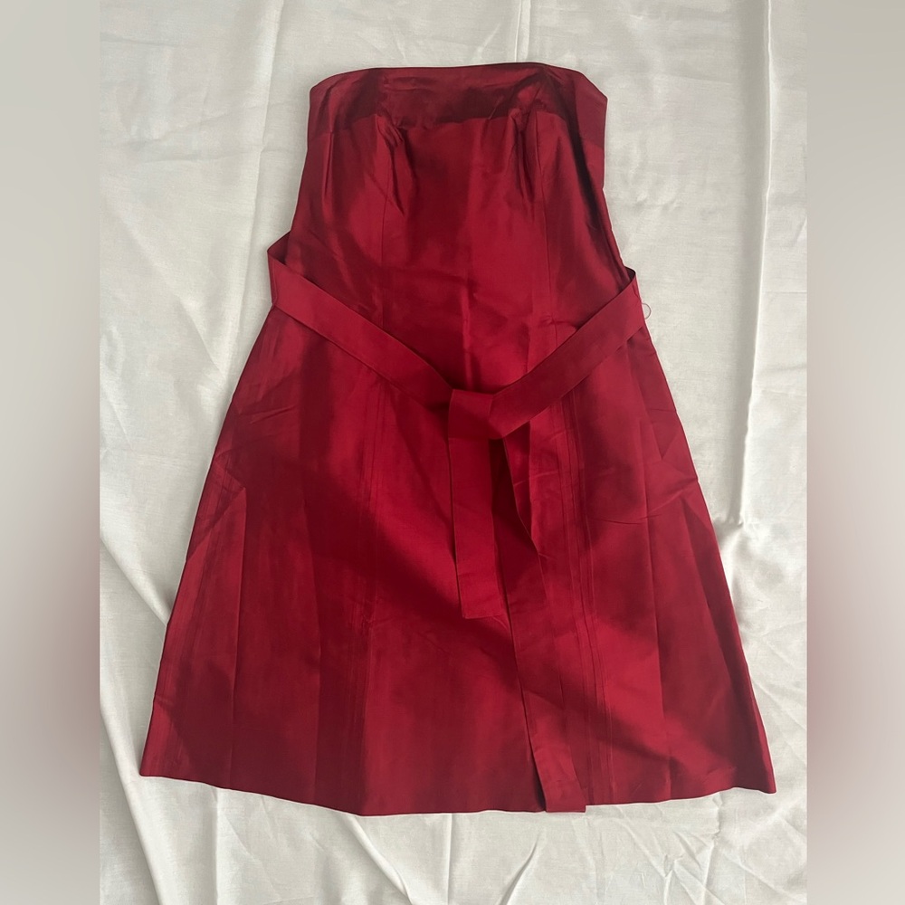 Beautiful Aria cranberry, crushed silk, strapless dress.